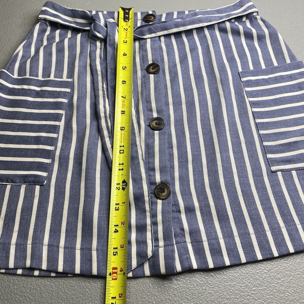 Altar'd State Striped Mini Skirt Womens S Tie Waist Button Pockets Blue White - Picture 5 of 8